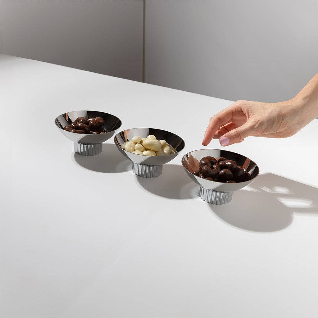 Striations Trio Bowl Set, Silver