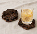 Handwoven Scallop Rattan Coaster (Dark Brown) Straw Drink
