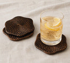 Handwoven Scallop Rattan Coaster (Dark Brown) Straw Drink