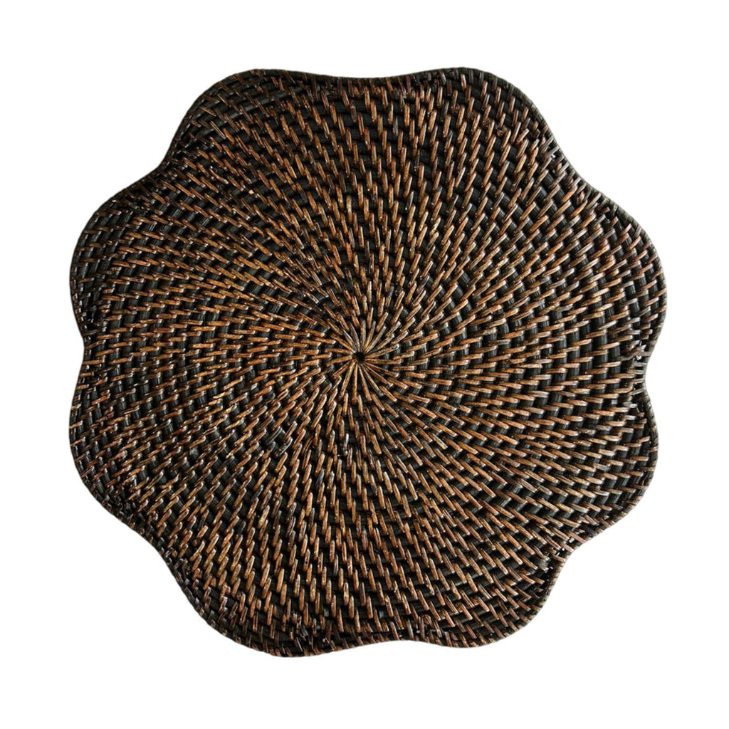 Round Scallop Rattan Placemat (Dark Brown) Straw Charger