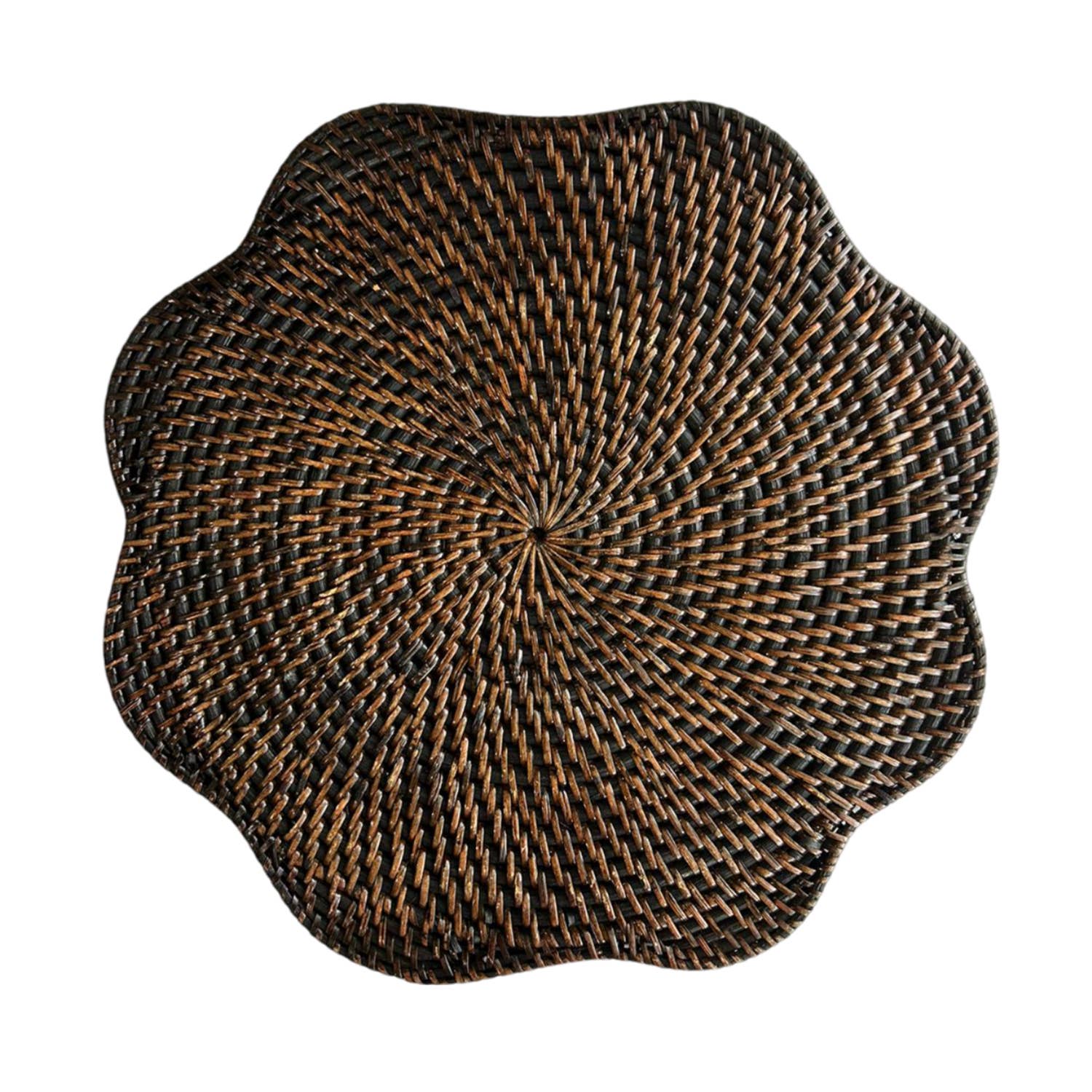 Round Scallop Rattan Placemat (Dark Brown) Straw Charger