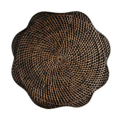 Round Scallop Rattan Placemat (Dark Brown) Straw Charger