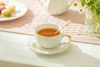 White Gold Scallop 7oz Fine Porcelain Tea Latte Cup & Saucer