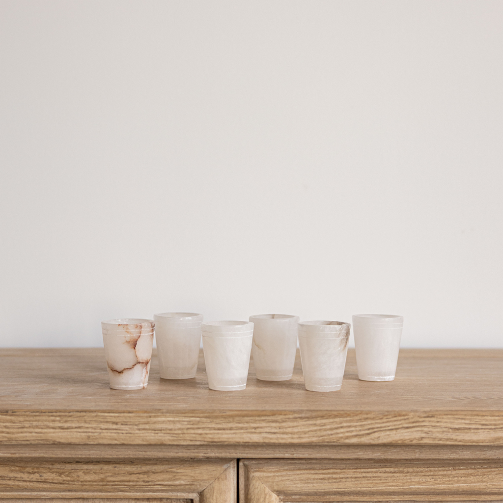 White Alabaster Shot Glasses Set