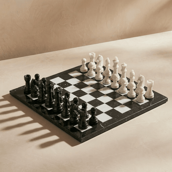 Marble Chess Set with Storage Case - Black and White