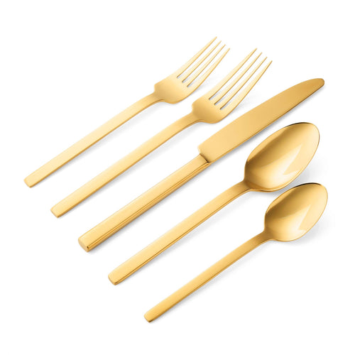 Atlas Mirrored Gold Flatware Set, 20 Piece -Service For 4