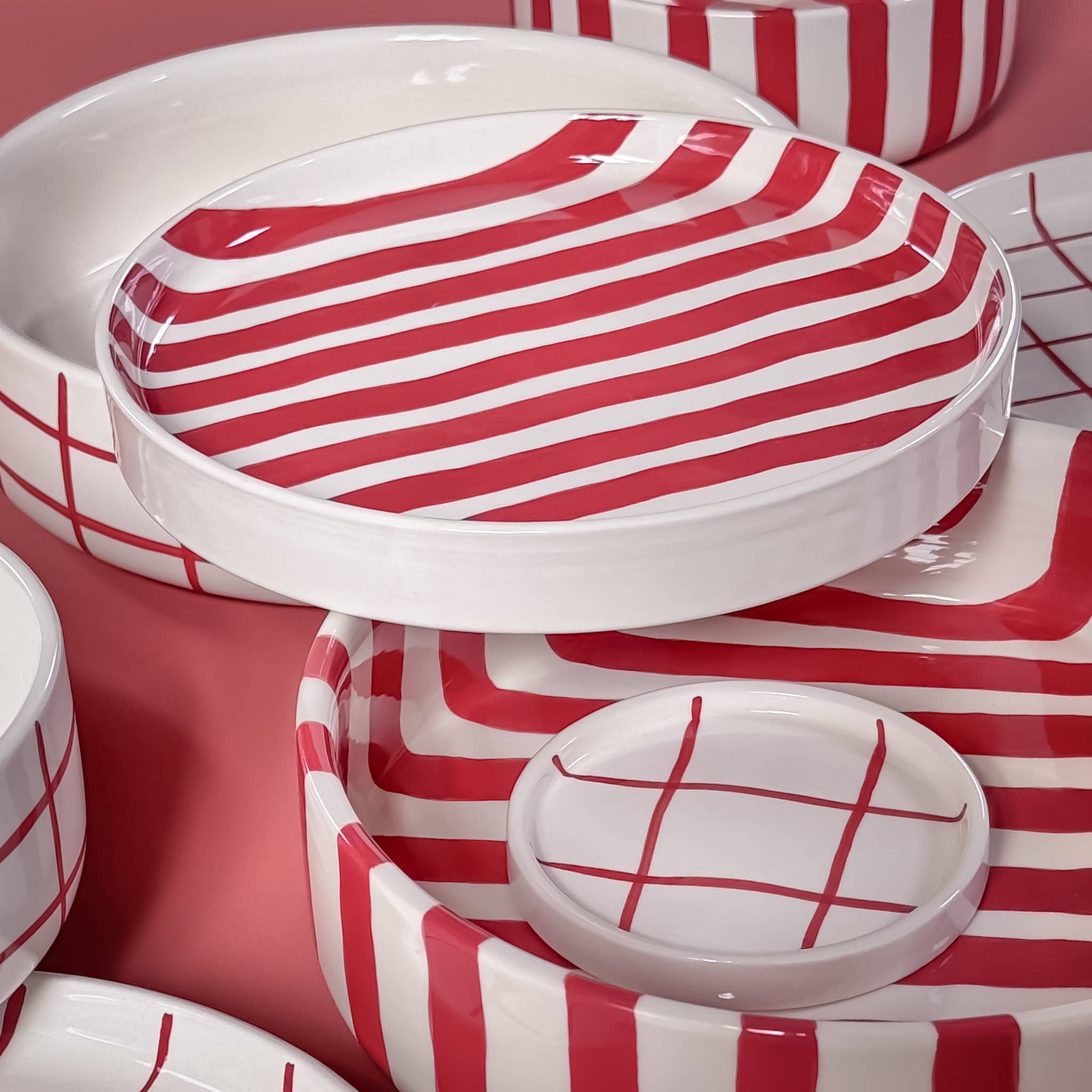 Teller Stripes Large Plate - Tramonto Red