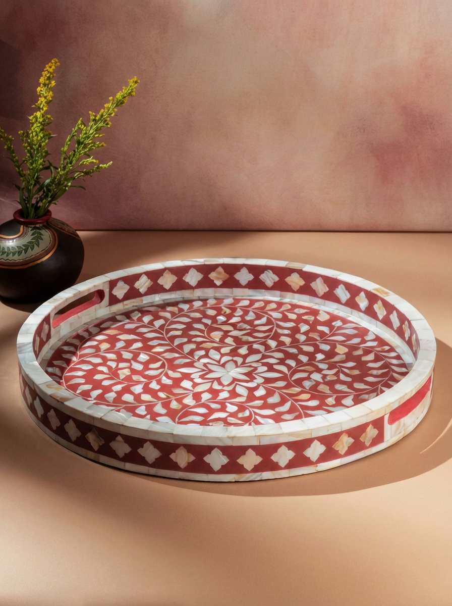Jodhpur Mother of Pearl Decorative Round Tray