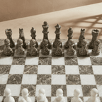 Marble Chess Set with Storage Case - Oceanic and White