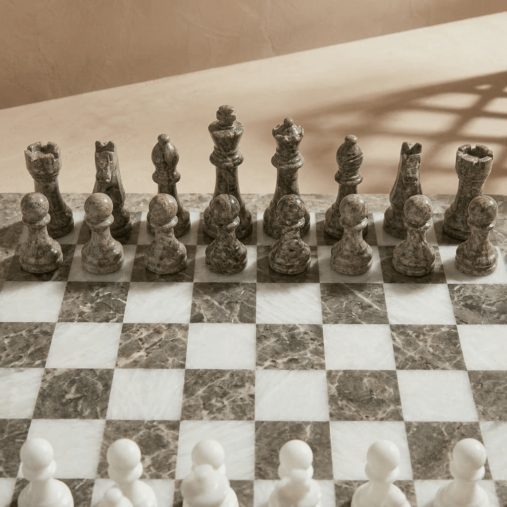 Marble Chess Set with Storage Case - Oceanic and White