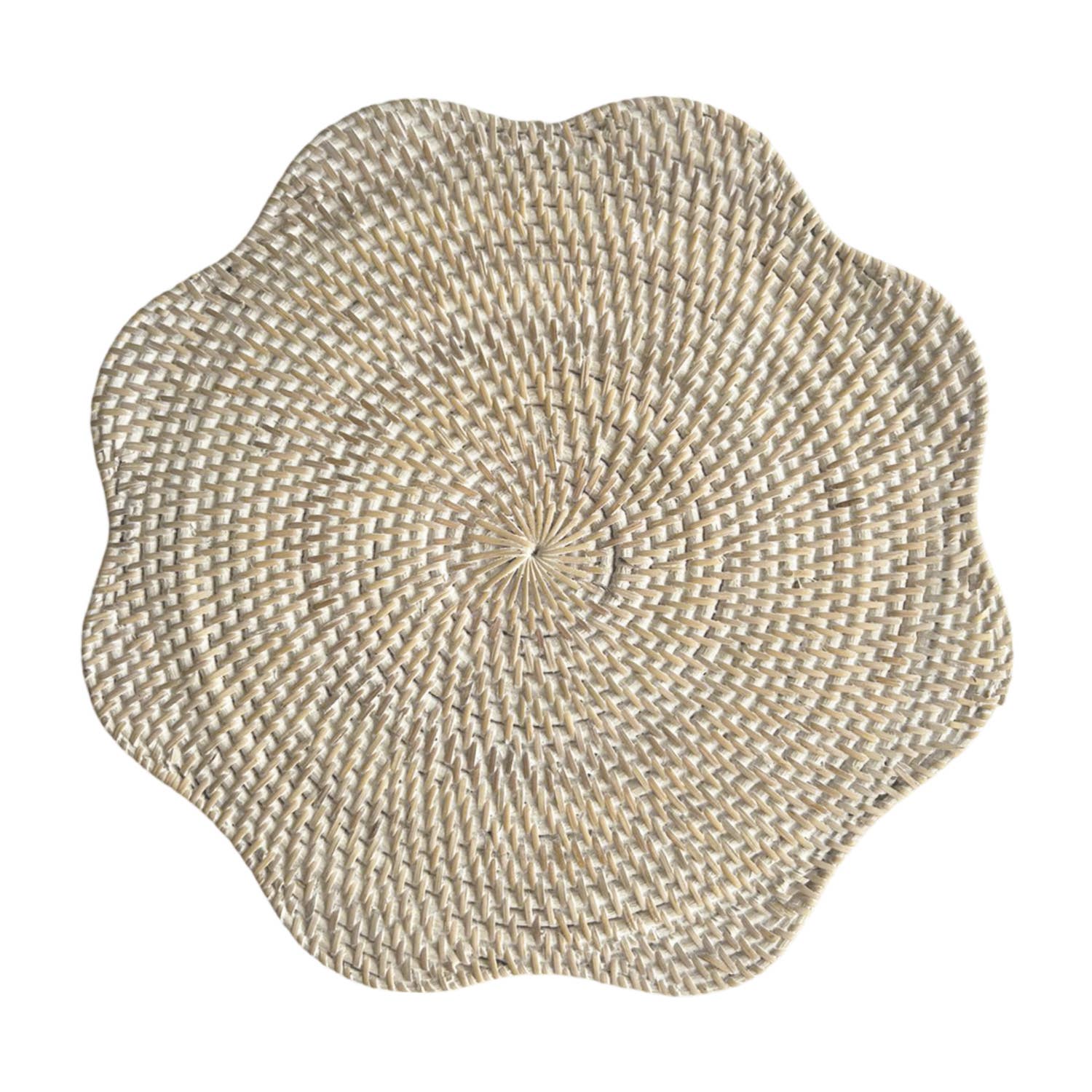 Round Scallop Rattan Placemat (Whitewash) Wicker Charger