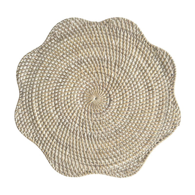 Round Scallop Rattan Placemat (Whitewash) Wicker Charger