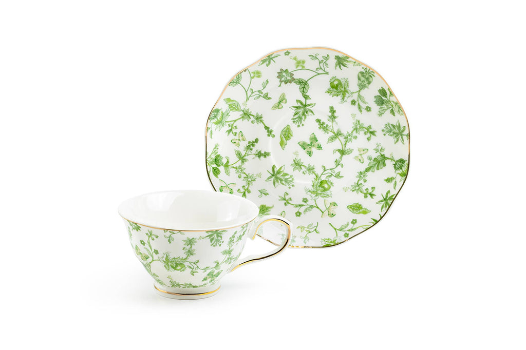 Greeny Garden 7oz Fine Porcelain Tea Cup and Saucer