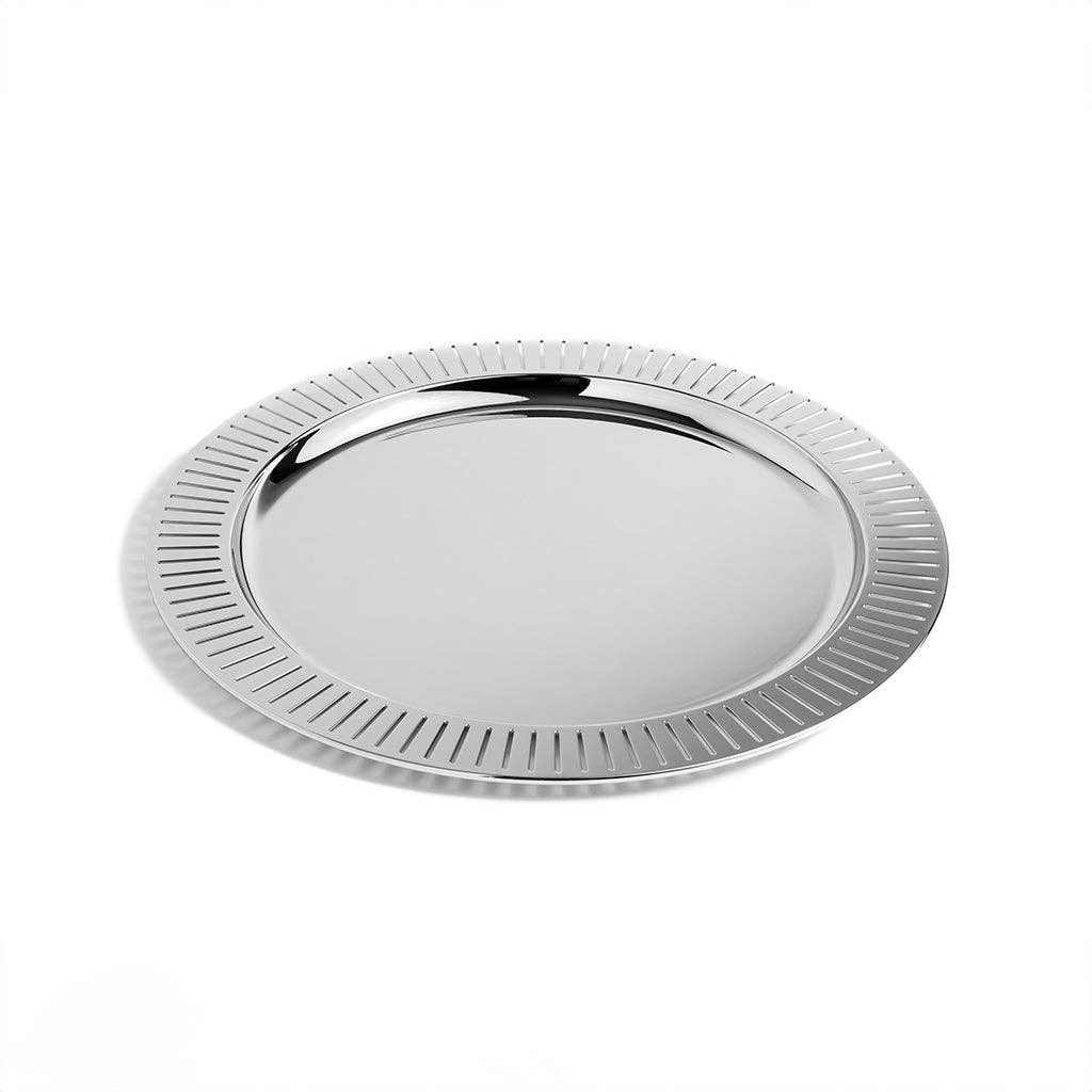 Striations Serving Tray Round, Silver
