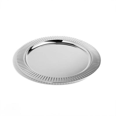 Striations Serving Tray Round, Silver