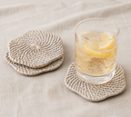 Handwoven Scallop Rattan Coaster (Whitewash) Straw Drink Mat