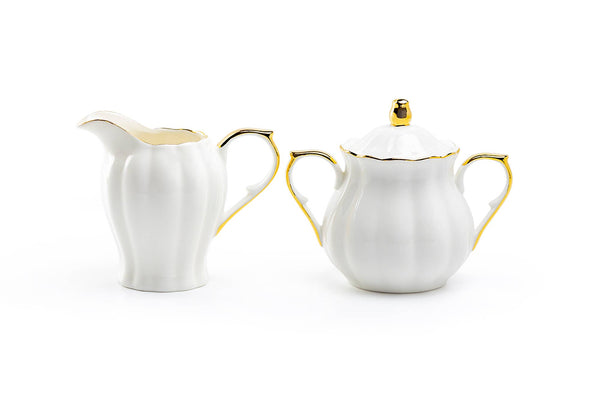 White Gold Scallop Fine Porcelain Sugar and Creamer Set