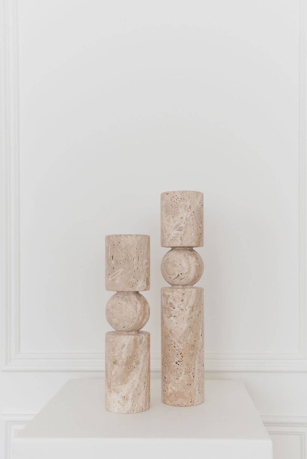 Travertine Stone Candle Holders | Dual Taper + Tealight