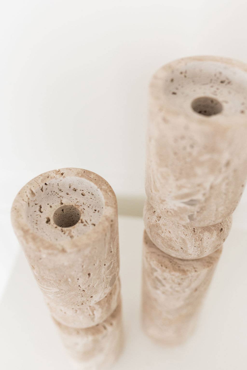 Travertine Stone Candle Holders | Dual Taper + Tealight