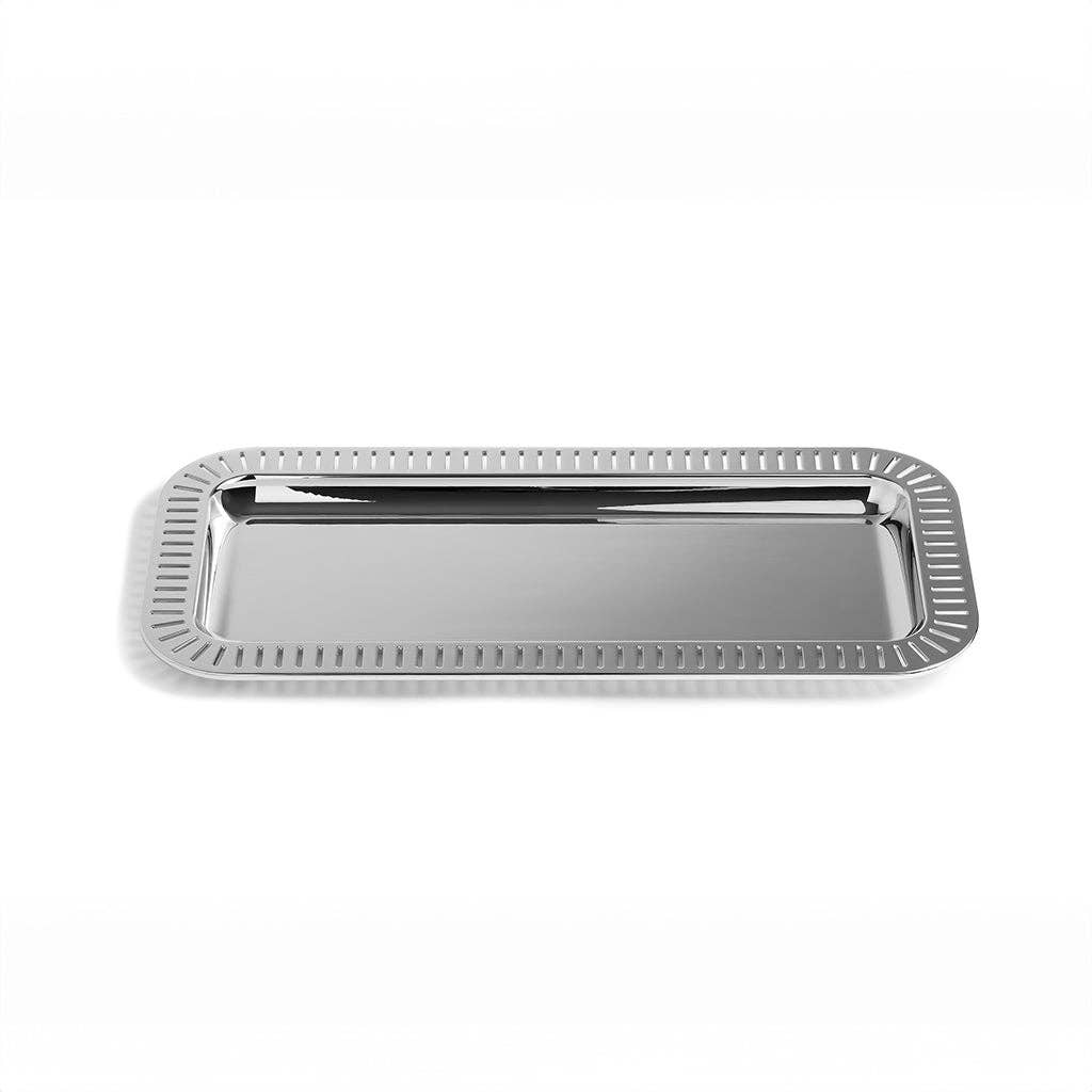 Striations Serving Tray Small Rectangle, Silver