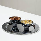 Striations Serving Tray Round, Silver