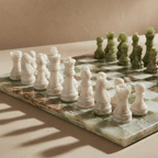 Marble Chess Set with Storage Case - Green Onyx and White