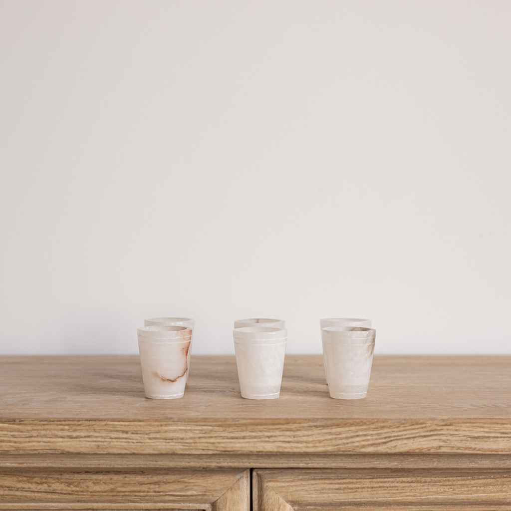 White Alabaster Shot Glasses Set