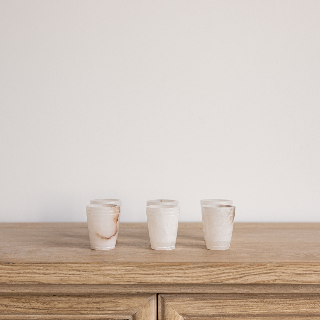 White Alabaster Shot Glasses Set
