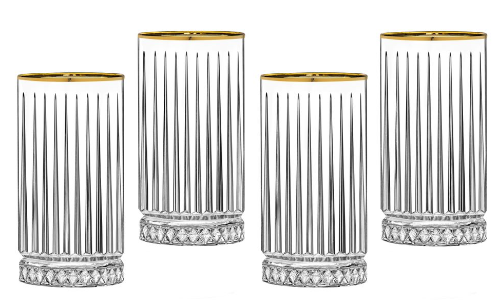 Set of Four Avenue Highball with Gold Rim
