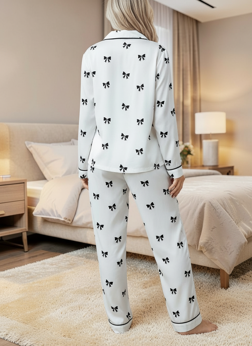 Elegant Black Bow Pajama - Set of 2 Pieces