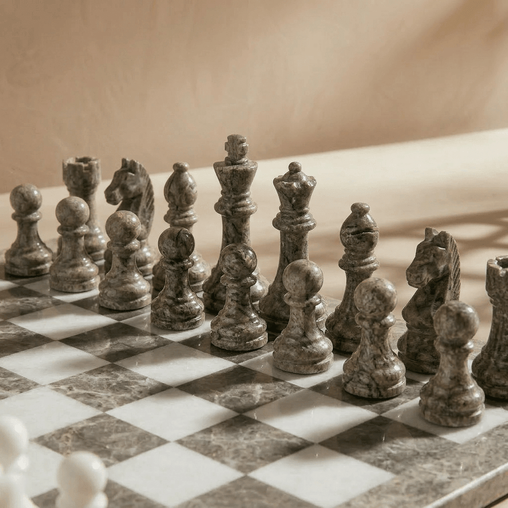 Marble Chess Set with Storage Case - Oceanic and White