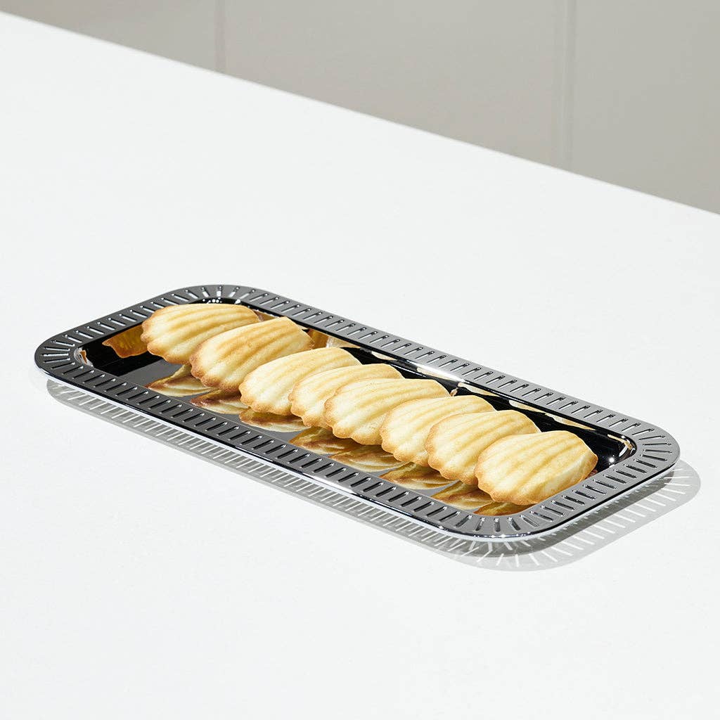 Striations Serving Tray Small Rectangle, Silver