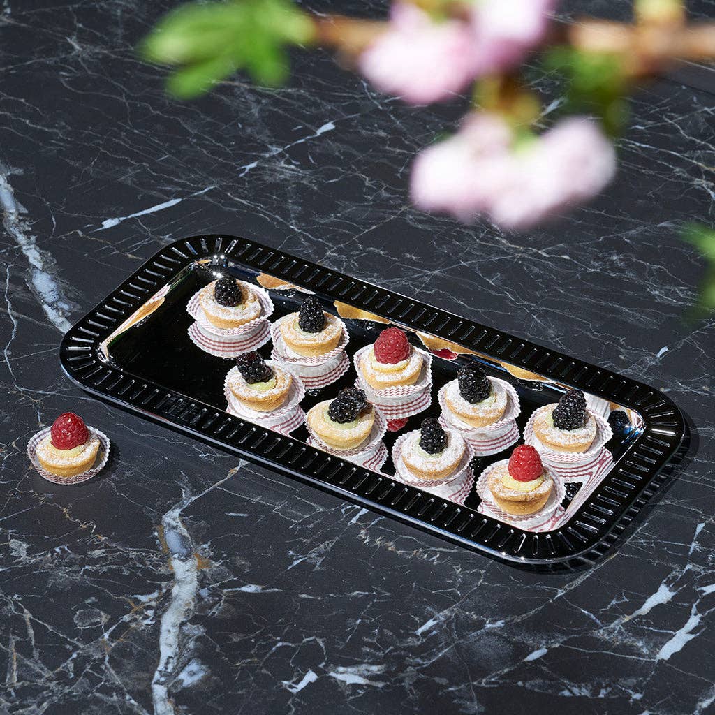 Striations Serving Tray Small Rectangle, Silver