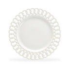 White Heirloom fine porcelain dinner plates set of 4 with delicate floral pattern and elegant design.