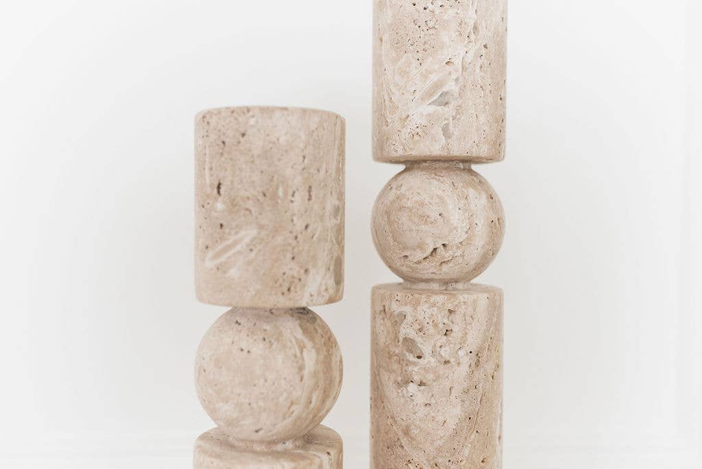 Travertine Stone Candle Holders | Dual Taper + Tealight
