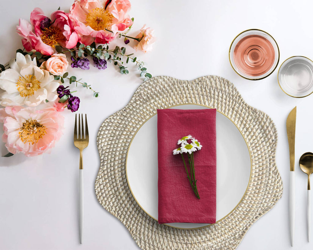 Round Scallop Rattan Placemat (Whitewash) Wicker Charger