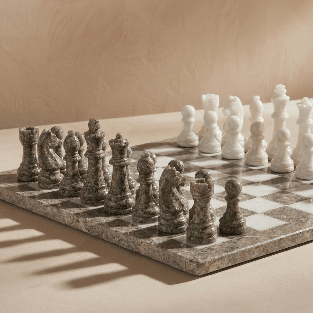 Marble Chess Set with Storage Case - Oceanic and White