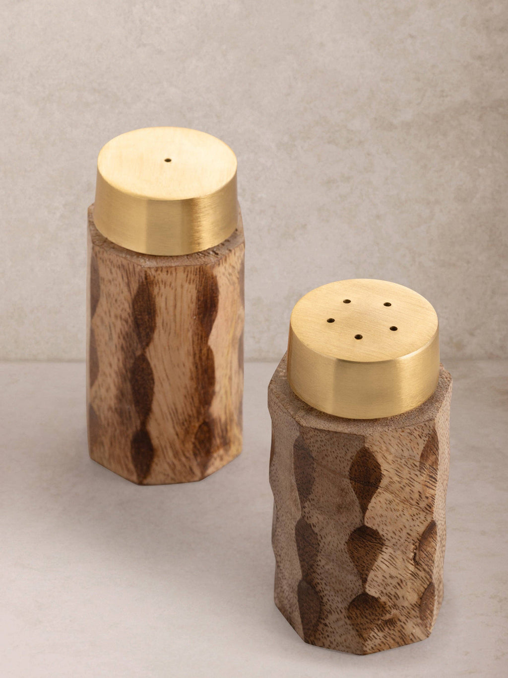 Macello Carved Wood Salt & Pepper Shakers Set