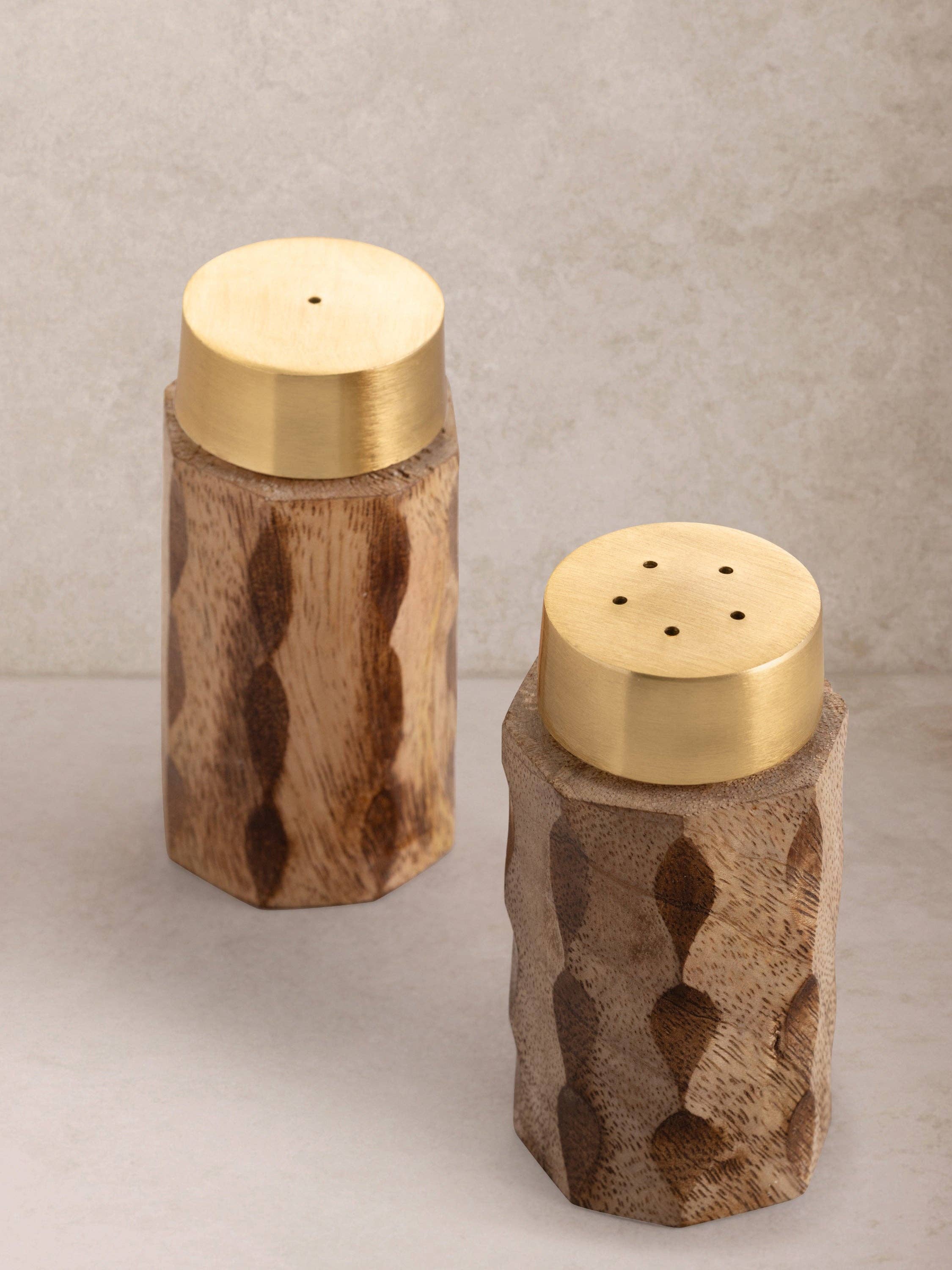 Macello Carved Wood Salt & Pepper Shakers Set