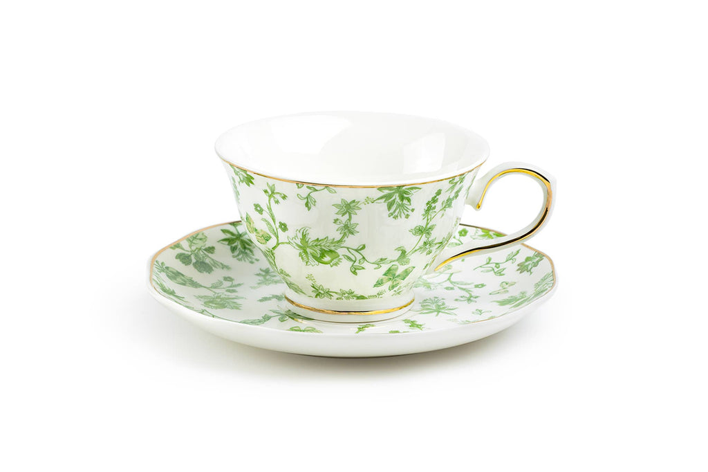 Greeny Garden 7oz Fine Porcelain Tea Cup and Saucer