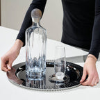 Striations Serving Tray Round, Silver
