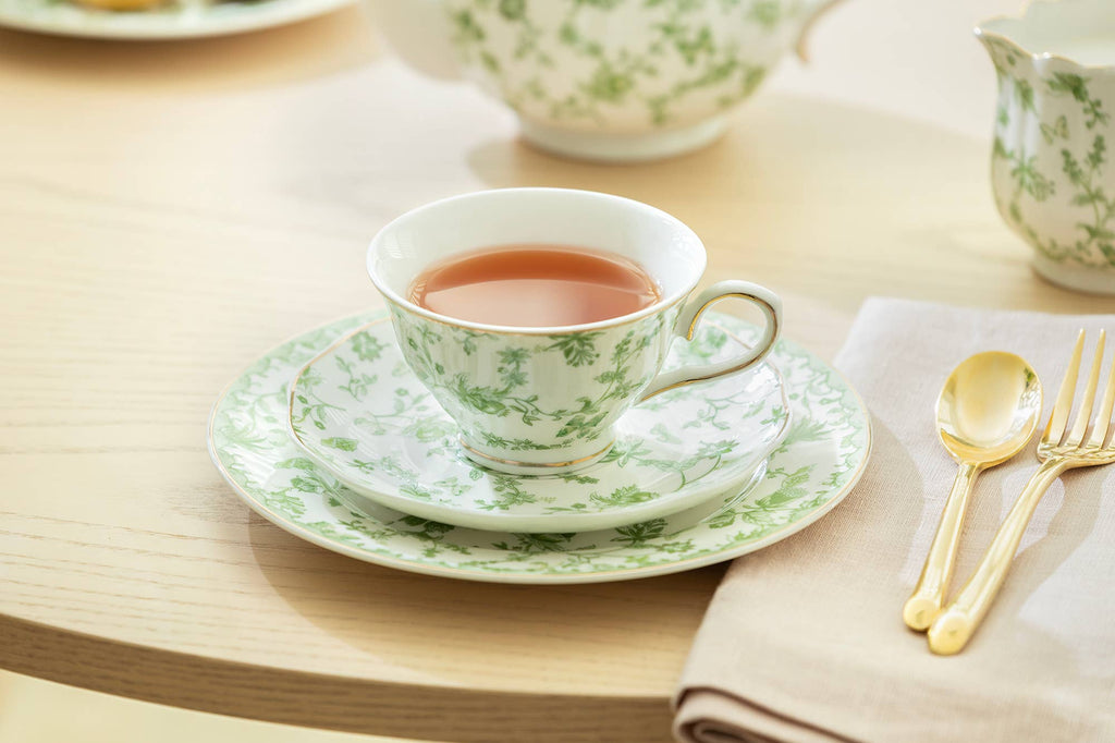 Greeny Garden 7oz Fine Porcelain Tea Cup and Saucer