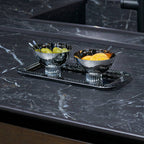 Striations Serving Tray Small Rectangle, Silver
