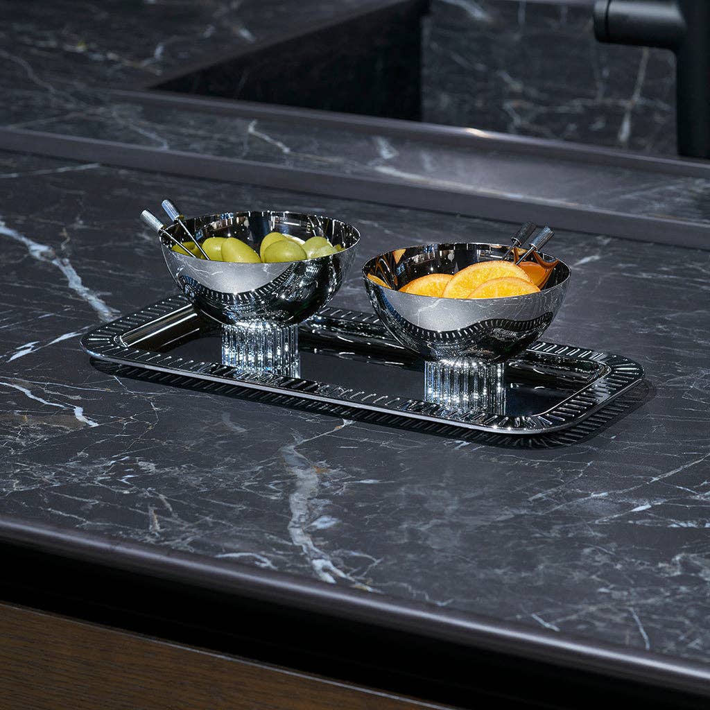 Striations Serving Tray Small Rectangle, Silver