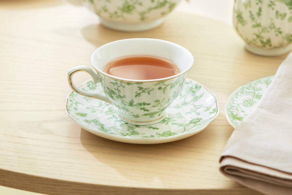 Greeny Garden 7oz Fine Porcelain Tea Cup and Saucer