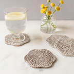 Handwoven Scallop Rattan Coaster (Whitewash) Straw Drink Mat