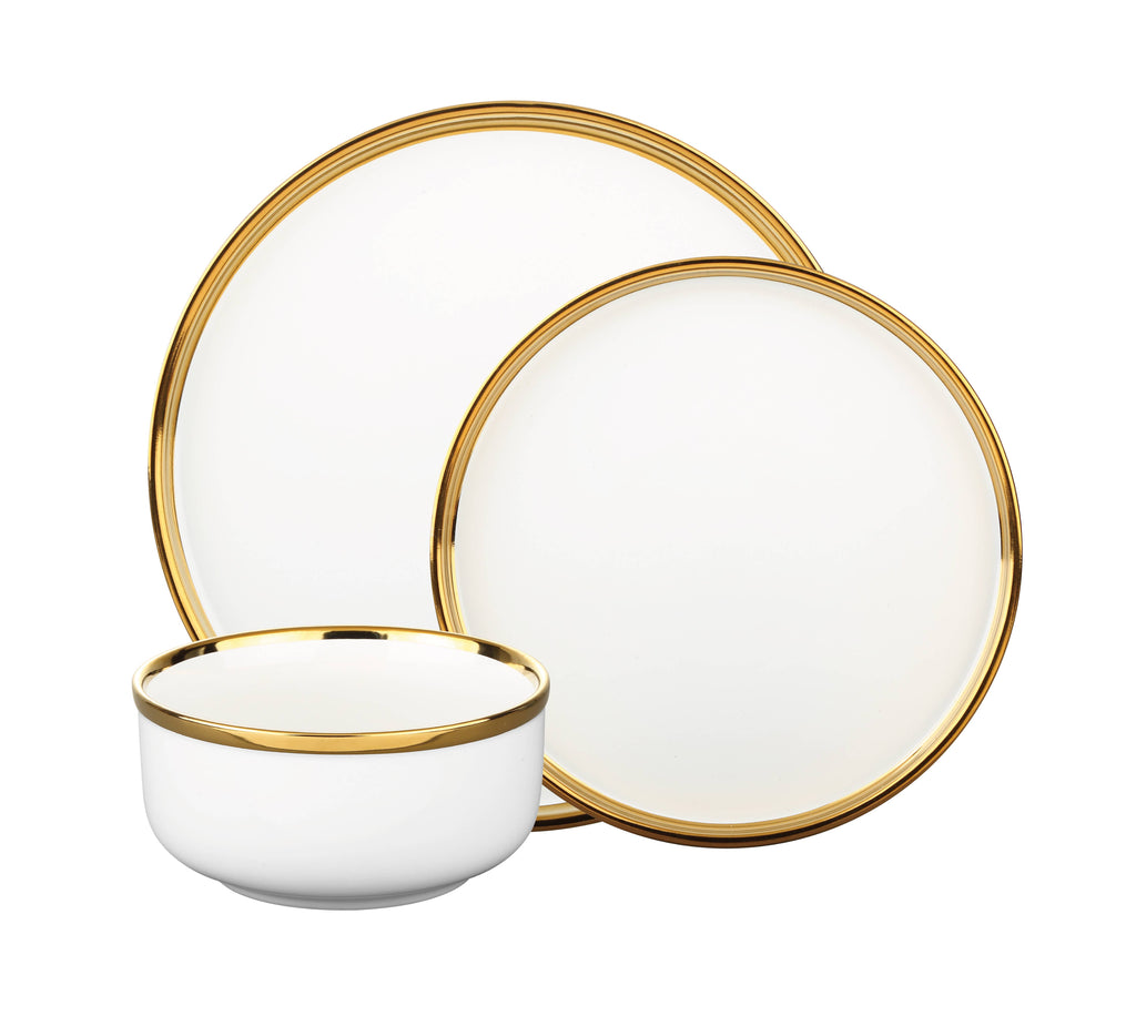 Hillcrest 12 Piece Gold Rim Dinnerware Set, Service For 4