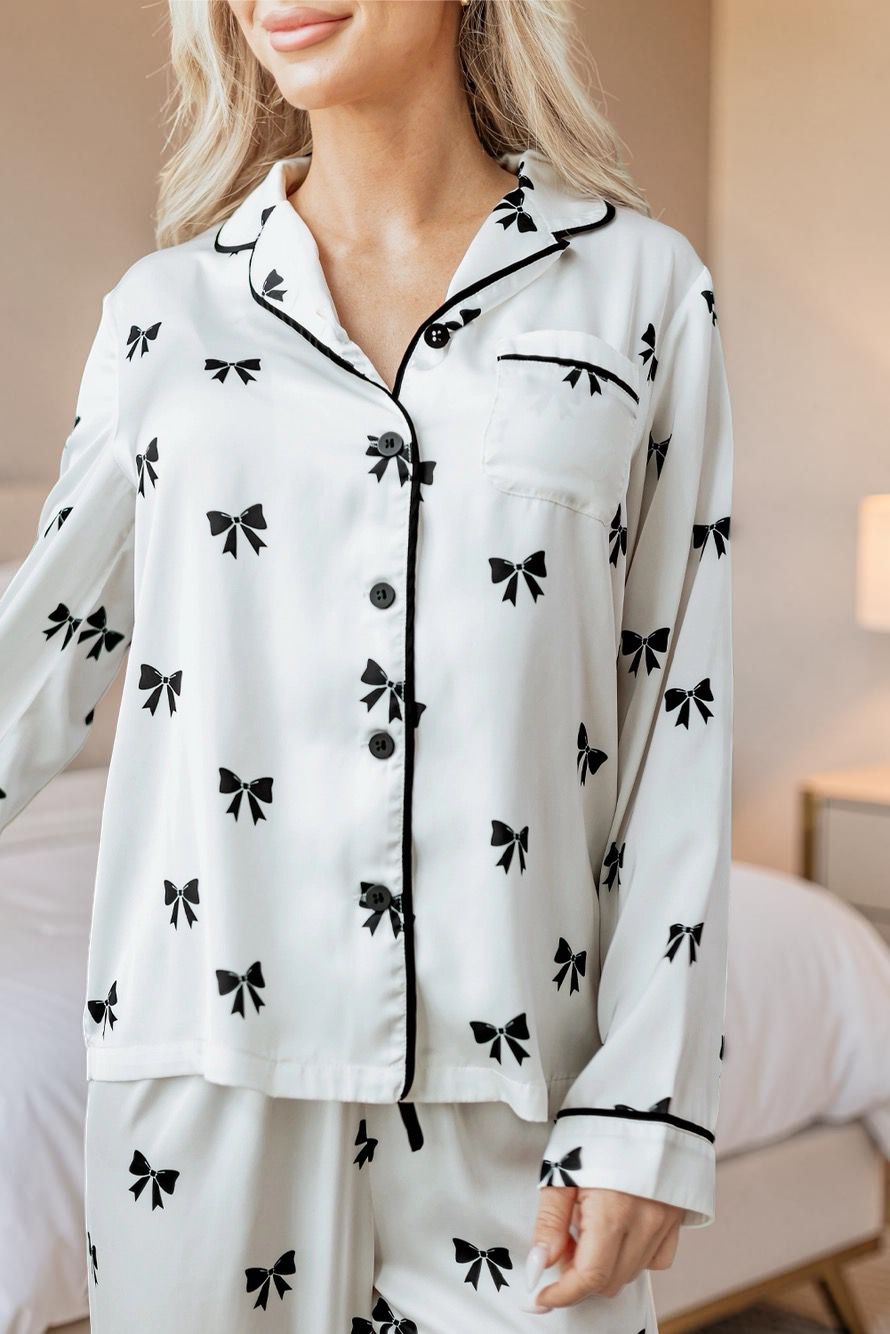 Elegant Black Bow Pajama - Set of 2 Pieces